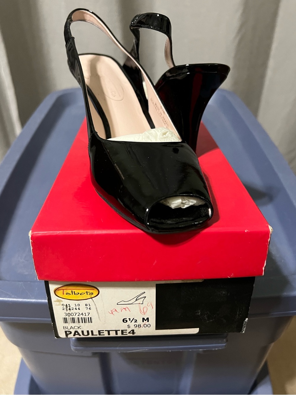 Talbots Black Patent Peep-Toe Slingback Heels